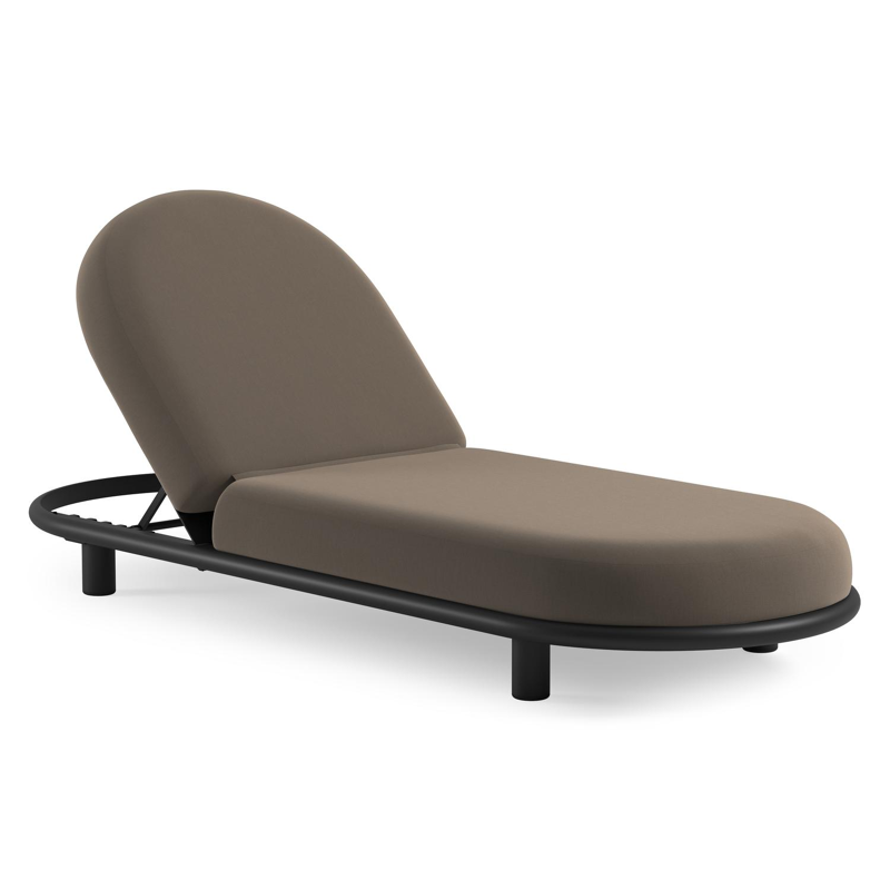 Chaise longue réglable Lomano en aluminium noir avec natte heather grey all weather sunbrella® luxe coussin