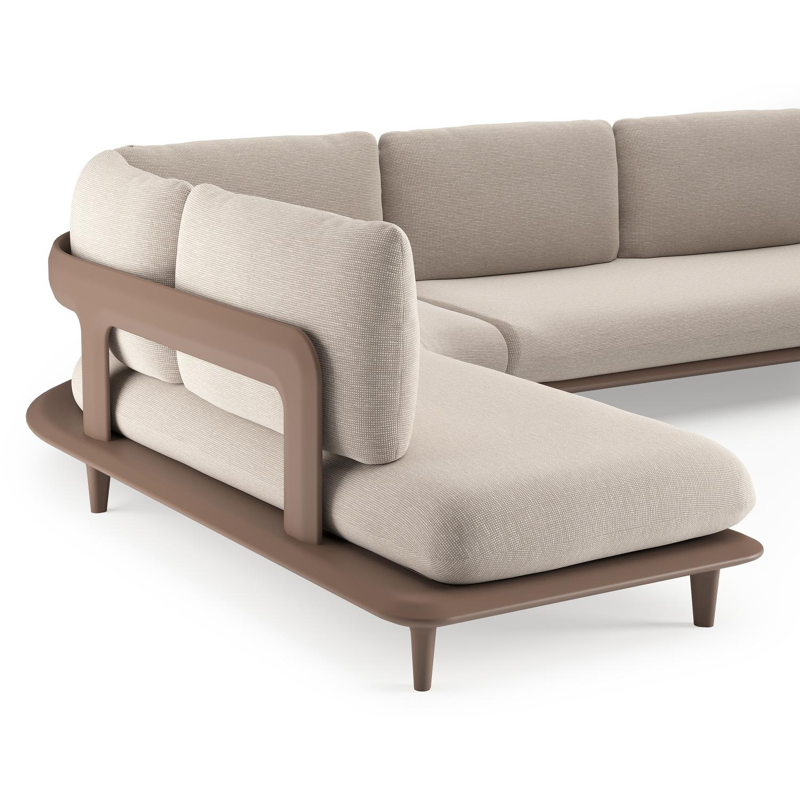 Salon de jardin d'angle Bomero en aluminium taupe et coussins en all weather sunbrella® luxe slow farafra