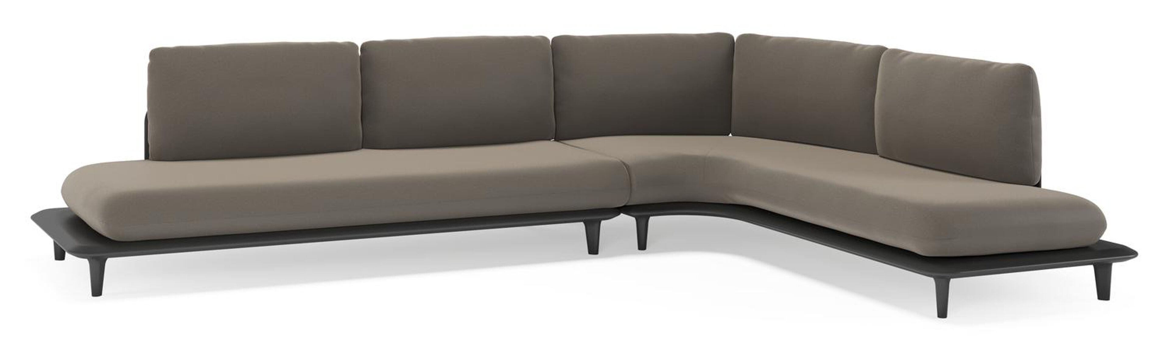 Bomero loungehoek in zwart aluminium met natte carbon beige all weather sunbrella® luxe kussen