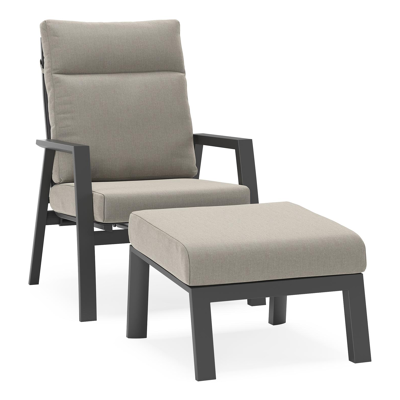 Mismo loungestoel in zwart aluminium met grijs weather+ softtouch kussens