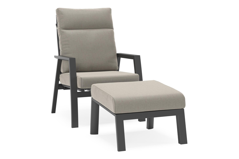 Mismo loungestoel in zwart aluminium met grijs weather+ softtouch kussens