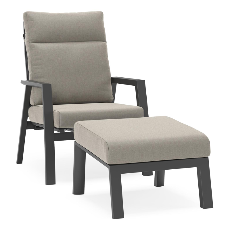 Mismo loungestoel in zwart aluminium met grijs weather+ softtouch kussens