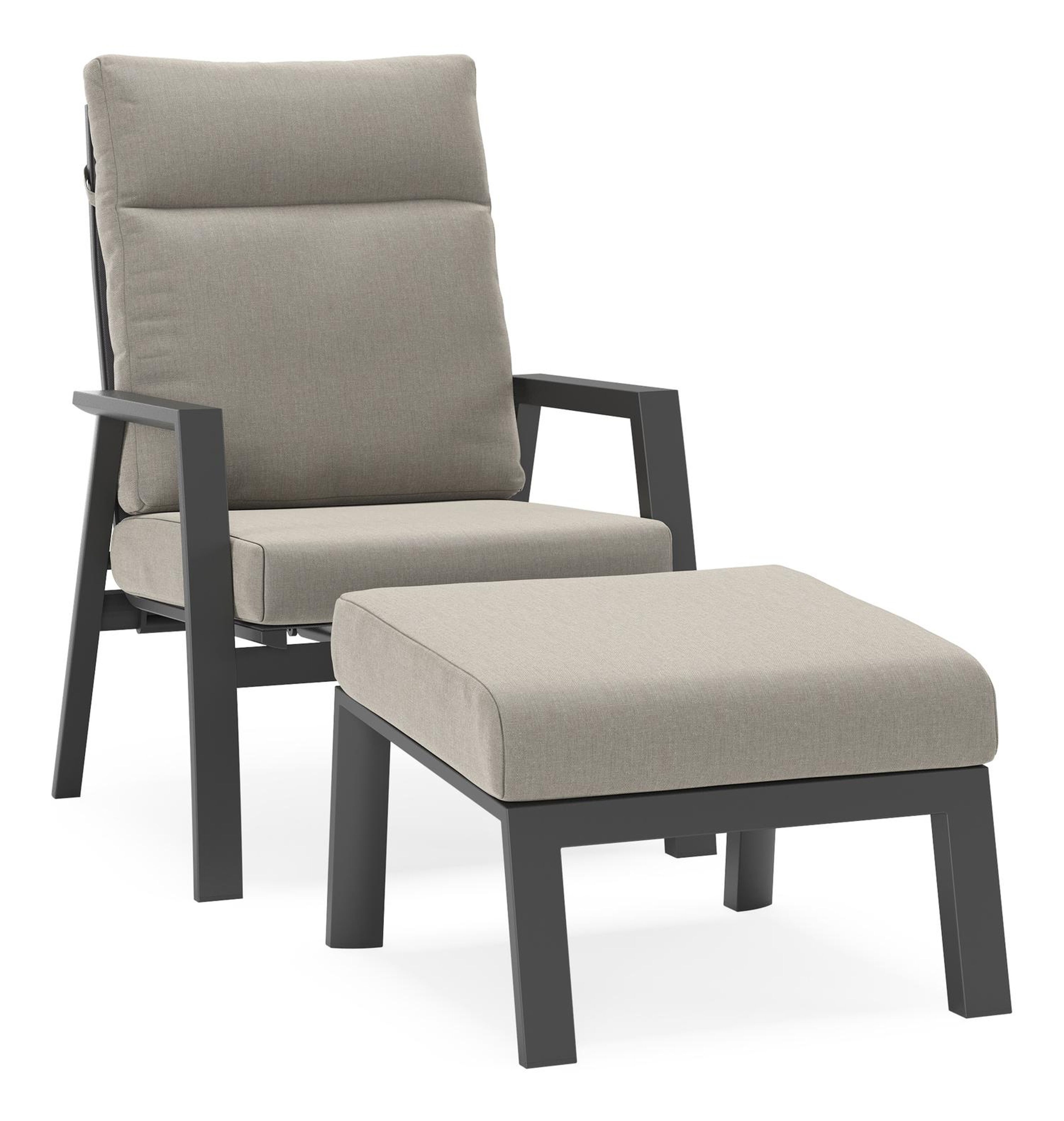 Mismo loungestoel in zwart aluminium met grijs weather+ softtouch kussens