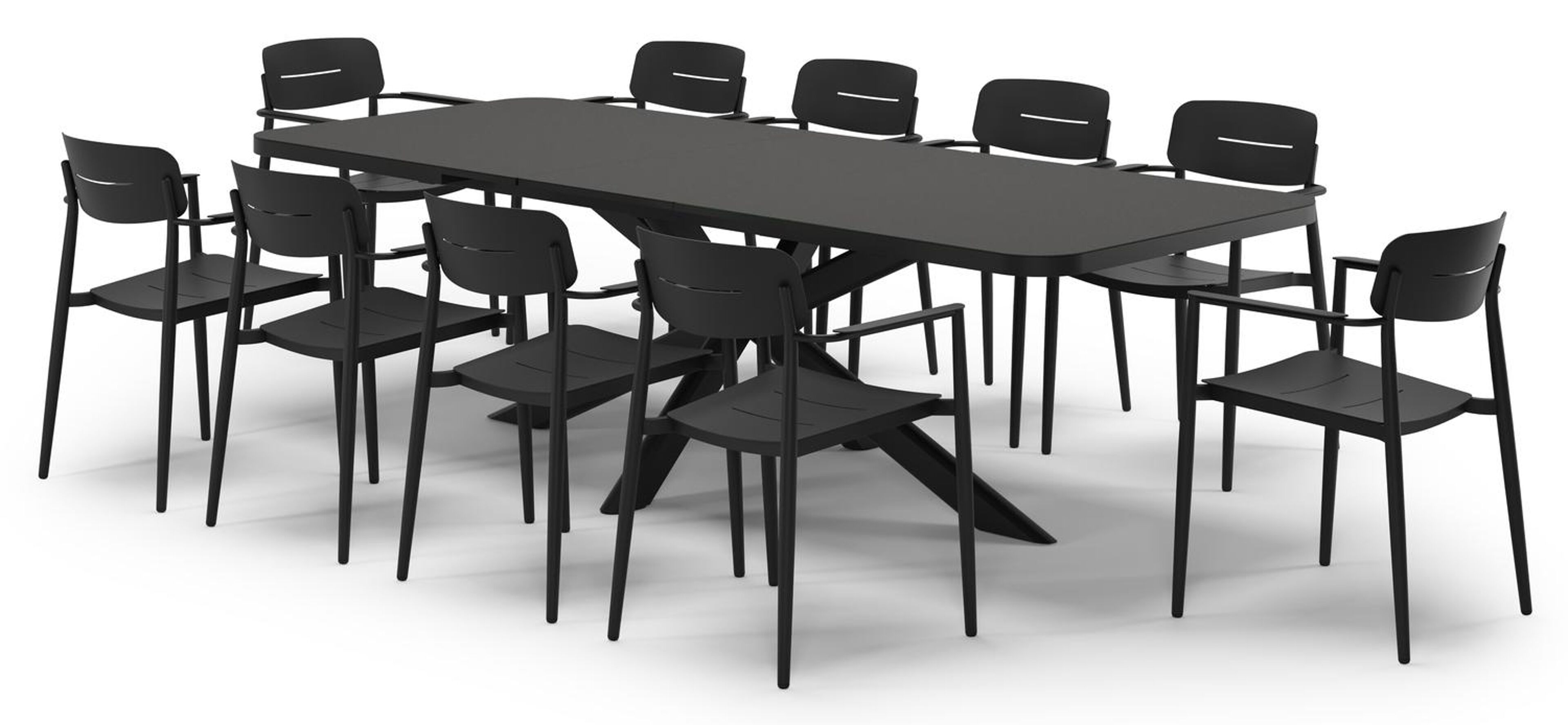 Ensemble de jardin Estella extensible rectangulaire en aluminium noir et sintered stone Notte minerale avec 10 chaises de jardin Cosa