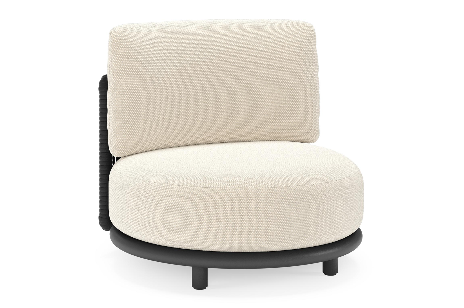 Lomano loungestoel in zwart aluminium en beige verticaal geweven luxe vlakke rope met althea off white all weather cosytica kussen