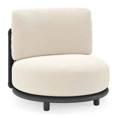 Lomano loungestoel in zwart aluminium en beige verticaal geweven luxe vlakke rope met althea off white all weather cosytica kussen