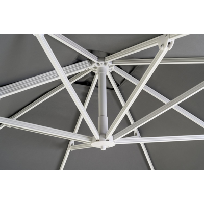 Avola zweefparasol met tiltfunctie in wit aluminium met grijs polyester parasoldoek - L1: 300 x L2: 300 cm (met voet)