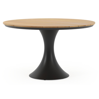 Fano tuintafel in zwart aluminium en teak - Dia. 130 x H 75 cm