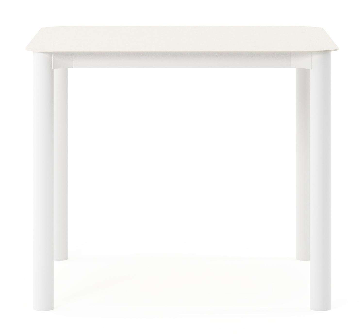 Table de jardin Orso carré arrondi en aluminium blanc et céramique pleine beige - Lg. 90 x Lrg. 90 x Haut. 75 cm