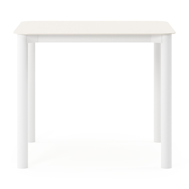 Table de jardin Orso carré arrondi en aluminium blanc et céramique pleine beige - Lg. 90 x Lrg. 90 x Haut. 75 cm