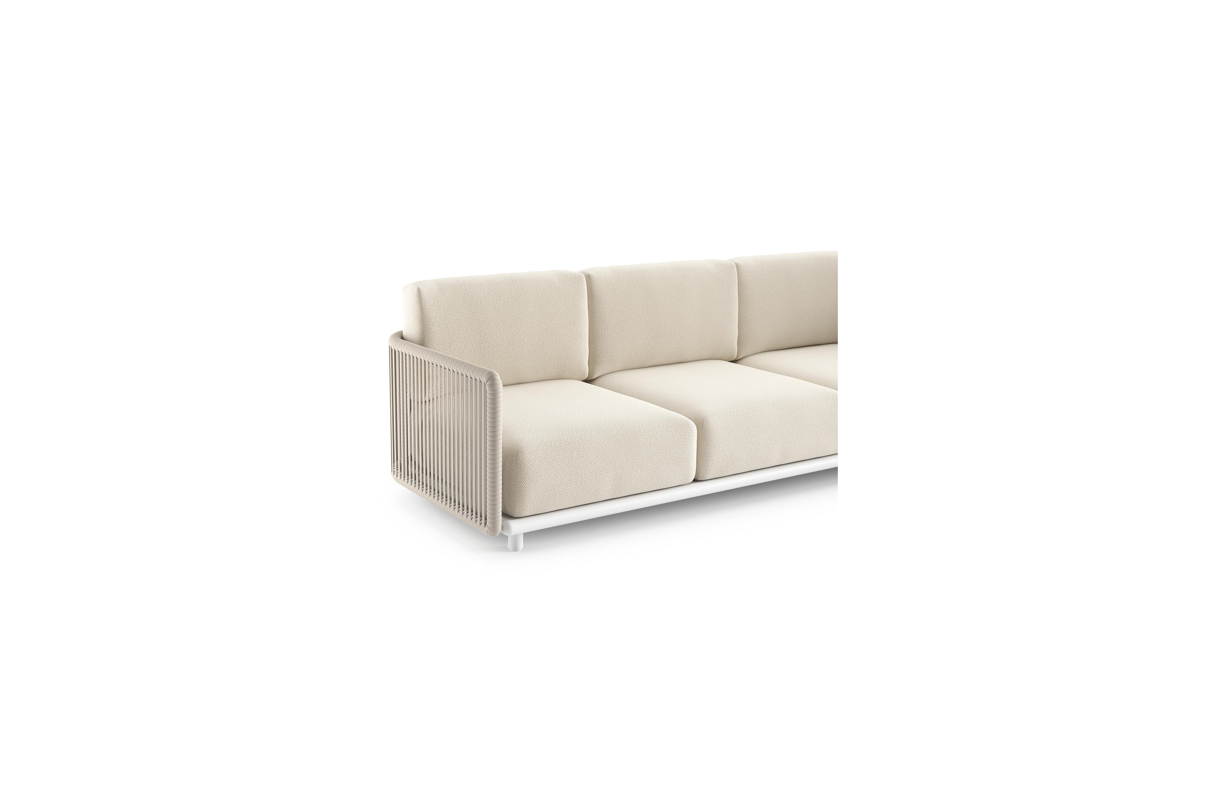 Organo loungeset in wit aluminium en beige verticaal geweven luxe vlakke rope met althea off white All Weather Cosytica kussens