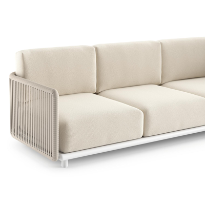 Organo loungeset in wit aluminium en beige verticaal geweven luxe vlakke rope met althea off white All Weather Cosytica kussens
