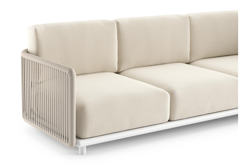 Organo loungeset in wit aluminium en beige verticaal geweven luxe vlakke rope met althea off white All Weather Cosytica kussens