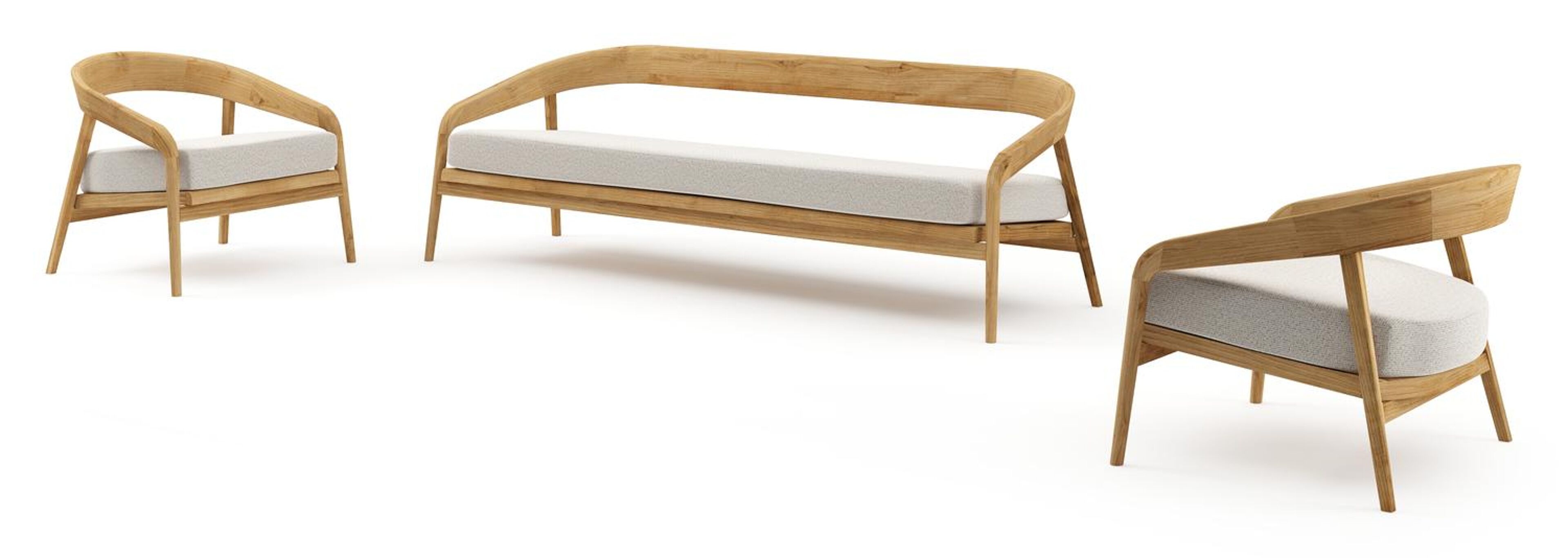 Salon de jardin Lacrima en teck et coussin en all weather Solica firenze natural