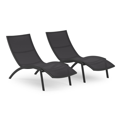 Set van 2 Siena ligbedden in zwart aluminium en zwart textilene