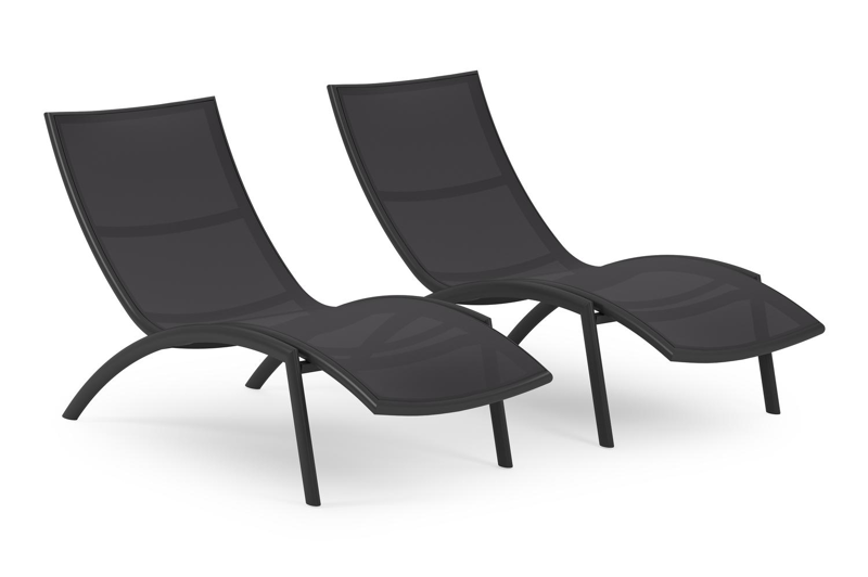 Set van 2 Siena ligbedden in zwart aluminium en zwart textilene met kussens