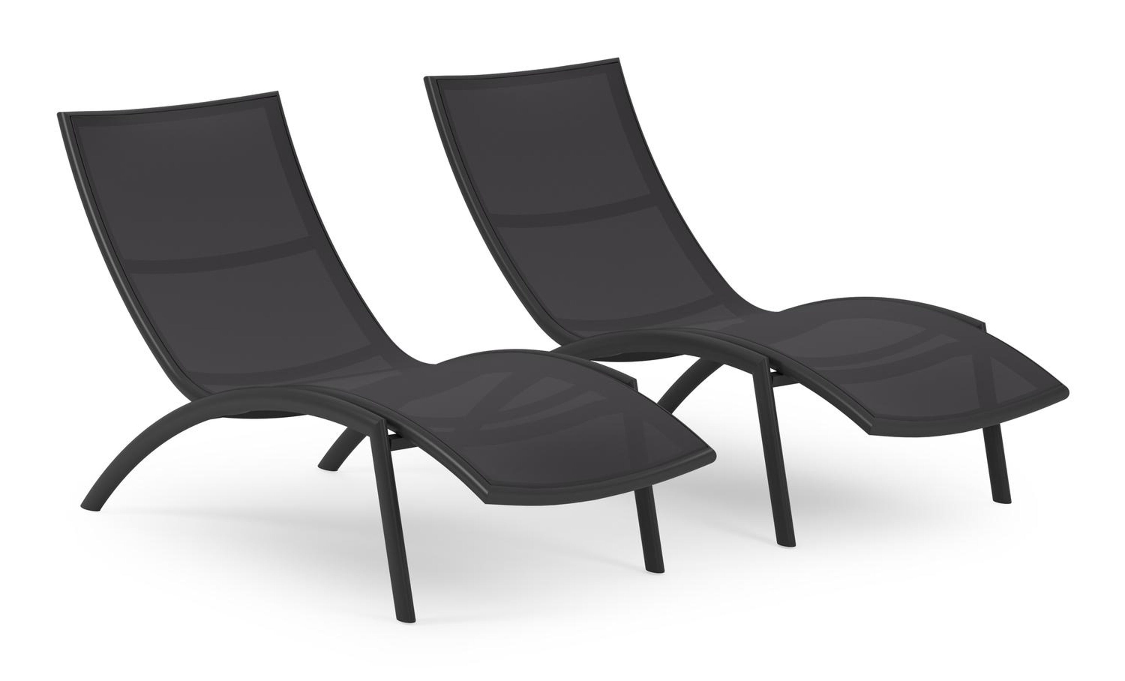 Set van 2 Siena ligbedden in zwart aluminium en zwart textilene met kussens