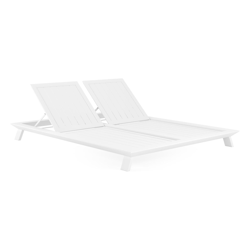 Cesano verstelbaar dubbel ligbed in wit aluminium met marbella beige all weather cosytica kussen