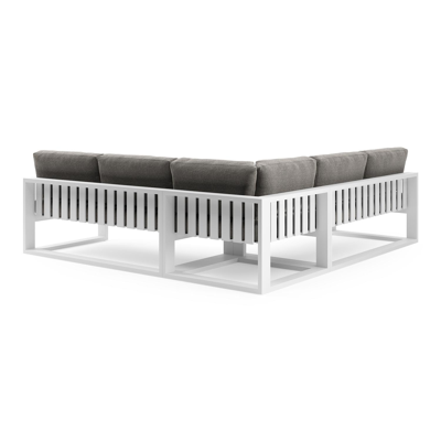 Verato loungehoek in wit aluminium met chartres drizzle all weather sunbrella® luxe kussen