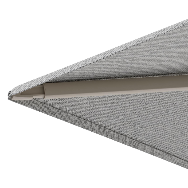 Minore zweefparasol met tiltfunctie in beige aluminium en Savane Nimbus All Weather Sunbrella® Luxe parasoldoek - L1: 400 x L2: 300 cm met parasolvoet Minore 260 kg met wielen