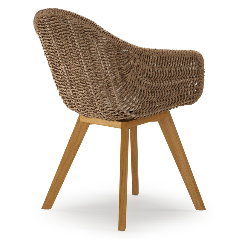 Pagino tuinstoel in teak en bruin ronde wicker met zitkussen in All Weather Sunbrella® Luxe Natte White