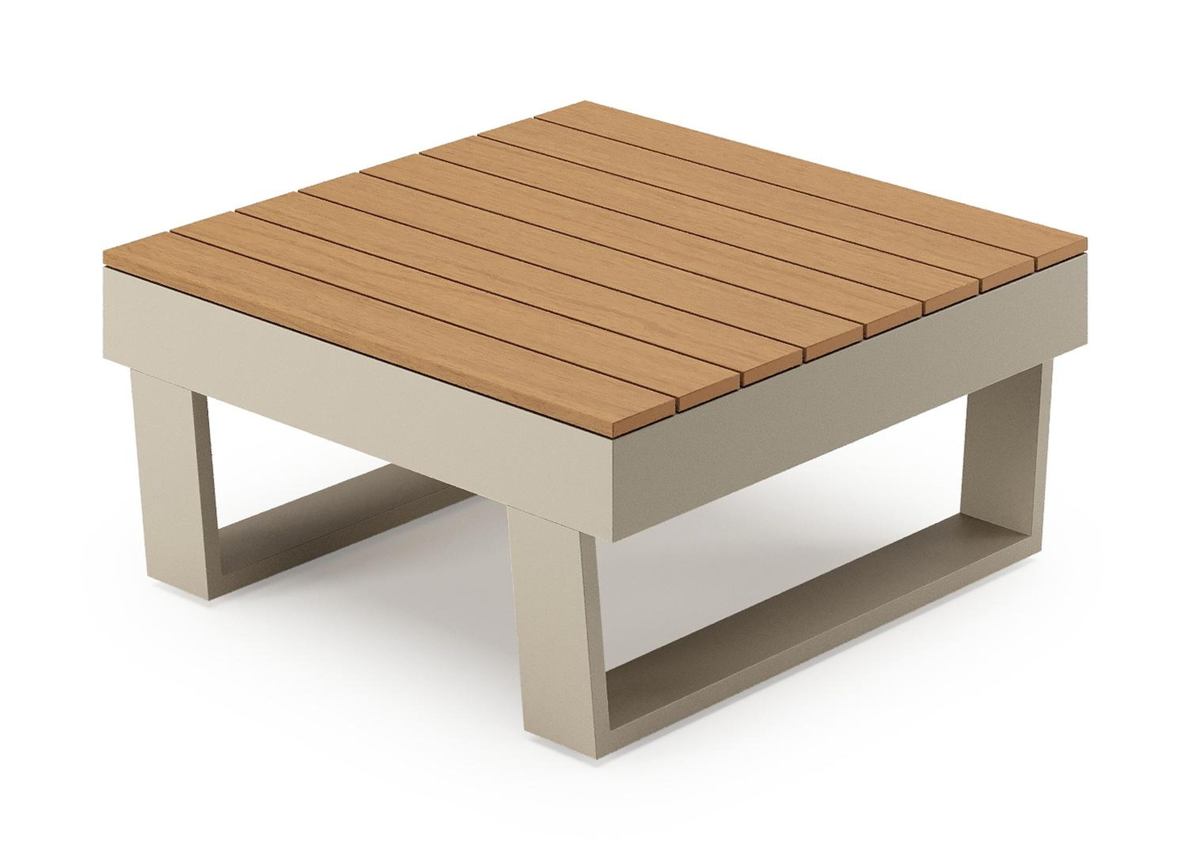 Table basse Alora en beige aluminium et polywood - Lg. 77 x Lrg. 77 x Haut. 35 cm