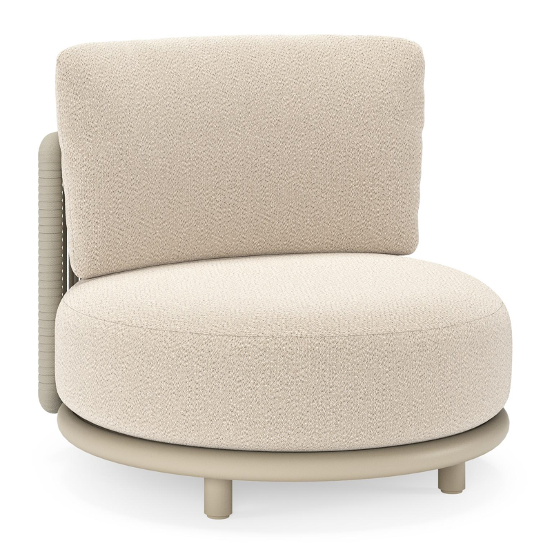 Lomano loungestoel in beige aluminium en beige verticaal geweven luxe vlakke rope met Lopi Sand all weather sunbrellaÂ® luxe