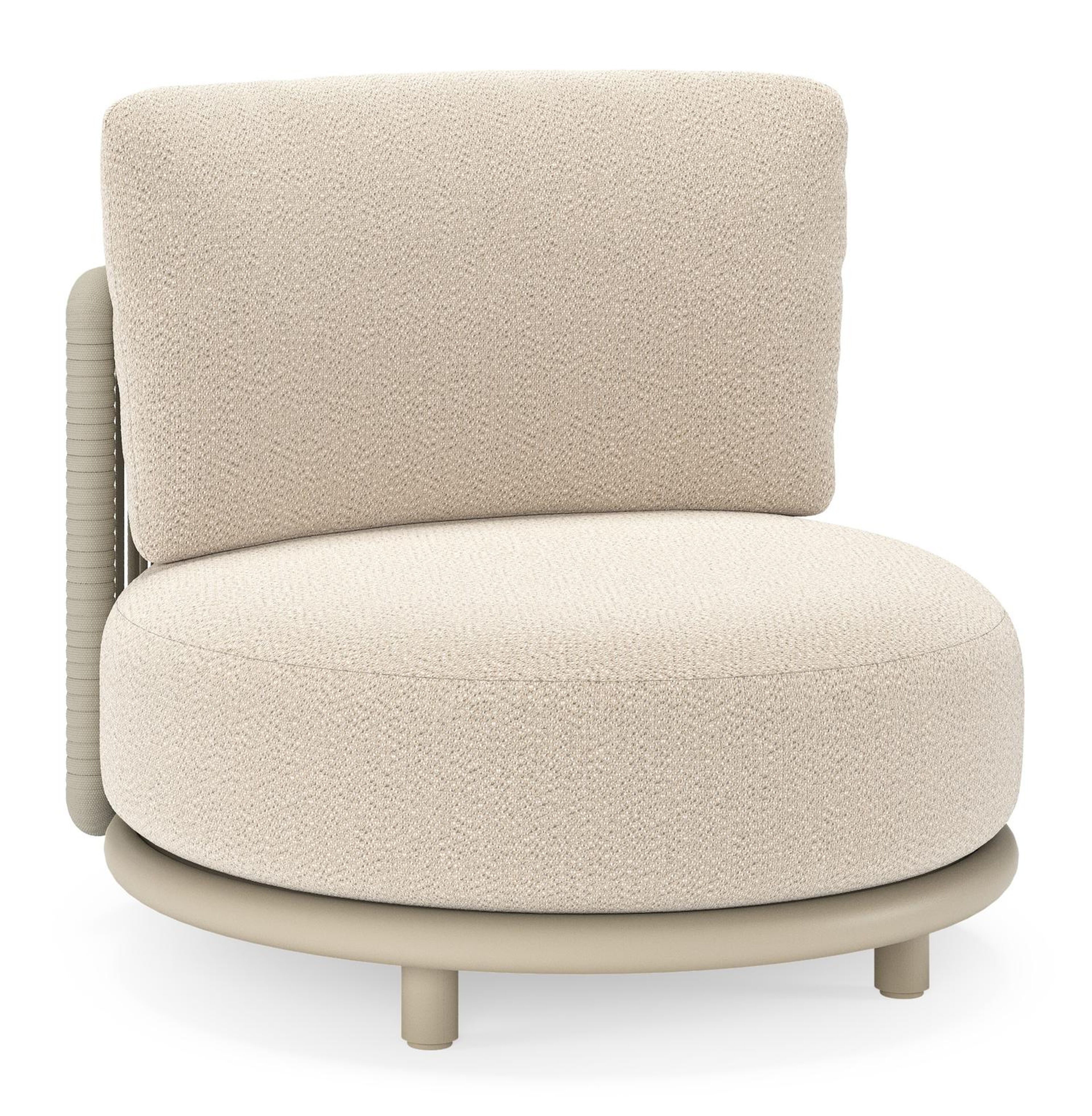 Lomano loungestoel in beige aluminium en beige verticaal geweven luxe vlakke rope met Lopi Sand all weather sunbrella® luxe