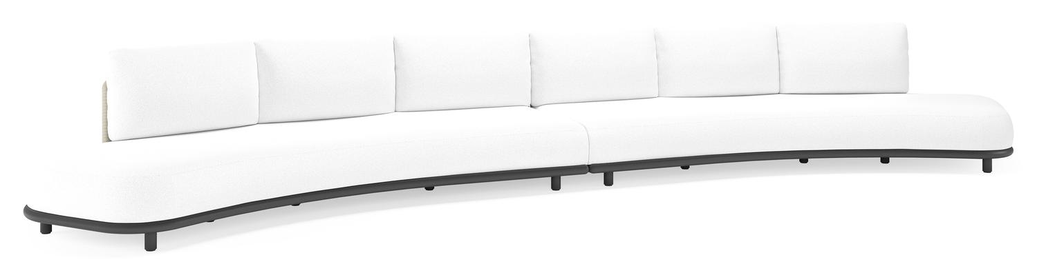 Lomano loungebank in zwart aluminium en beige verticaal geweven luxe vlakke rope met Ego Birch all weather solica