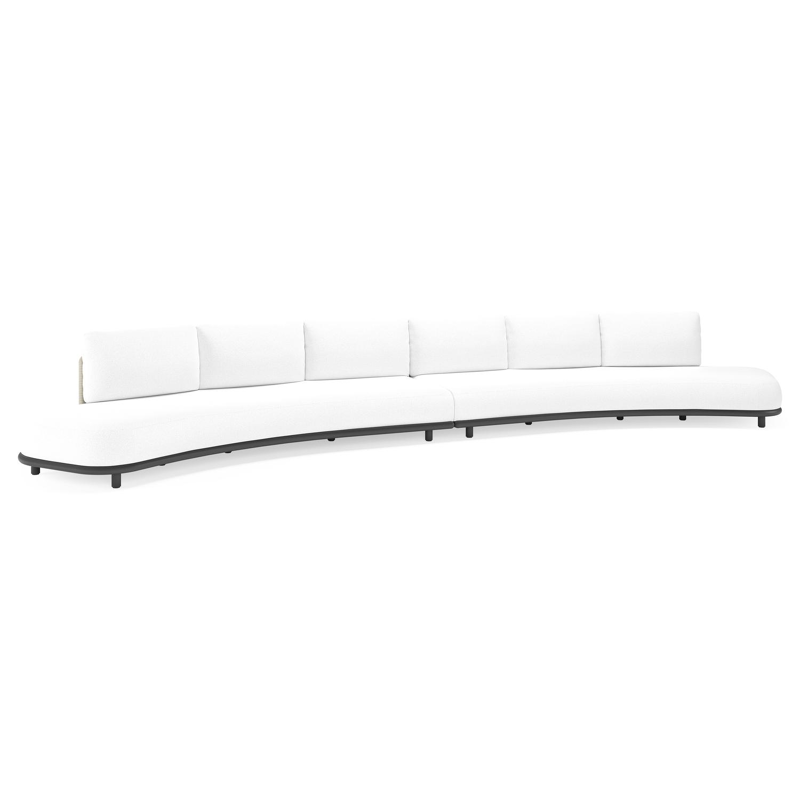 Lomano loungebank in zwart aluminium en beige verticaal geweven luxe vlakke rope met Ego Birch all weather solica