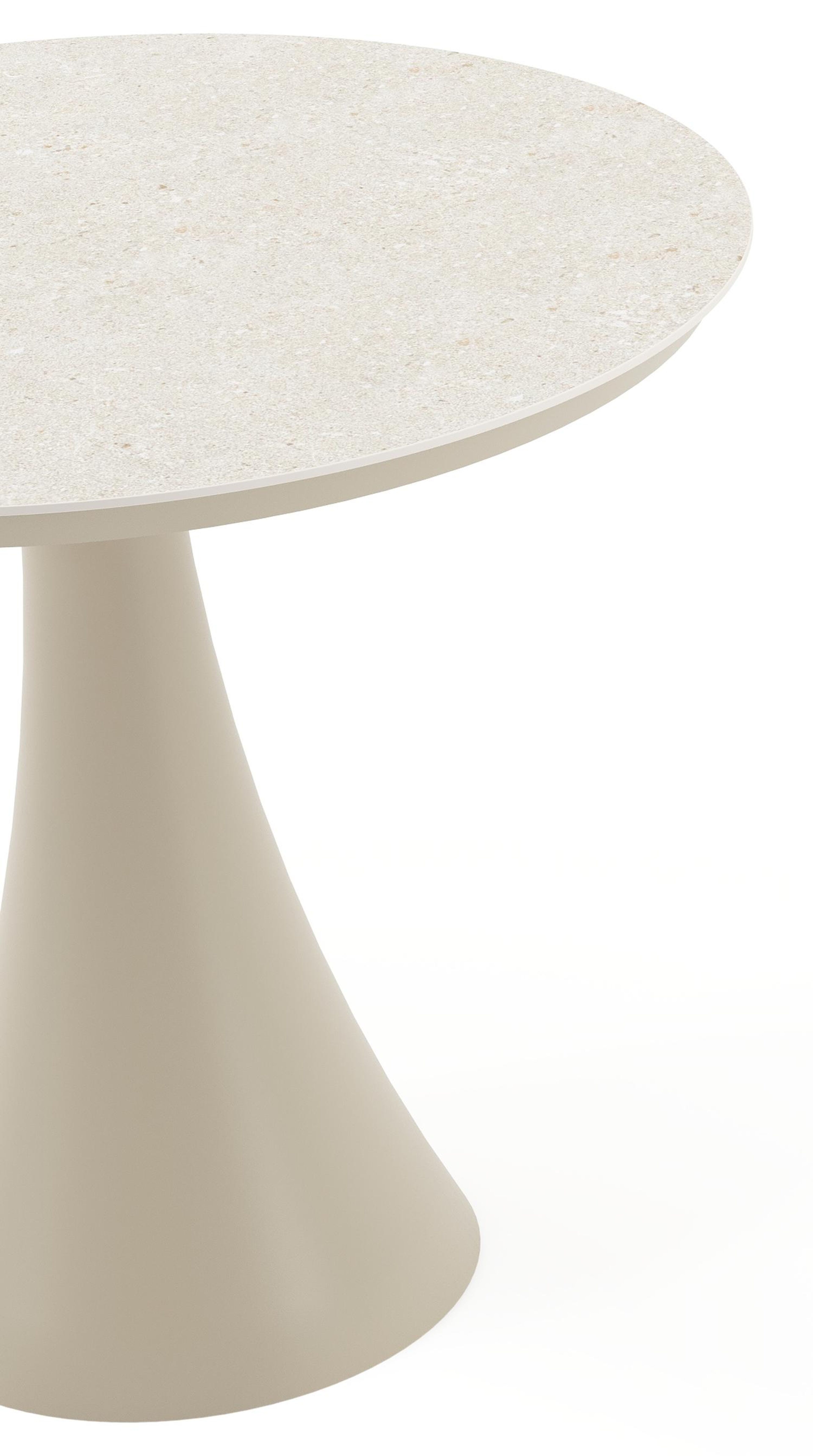 Fano tuintafel rond in beige aluminium en volkeramiek Shilin Dia. 85 x H 75 cm