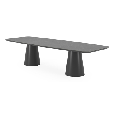 Table de jardin Donato en aluminium noir et céramique pleine pierre bleue - Lg 315 x Larg. 115 x H 74 cm