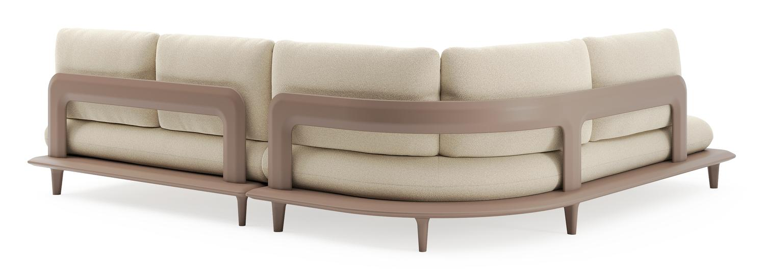 Salon de jardin d'angle Bomero en aluminium taupe et coussins en all weather solica soul papyrus