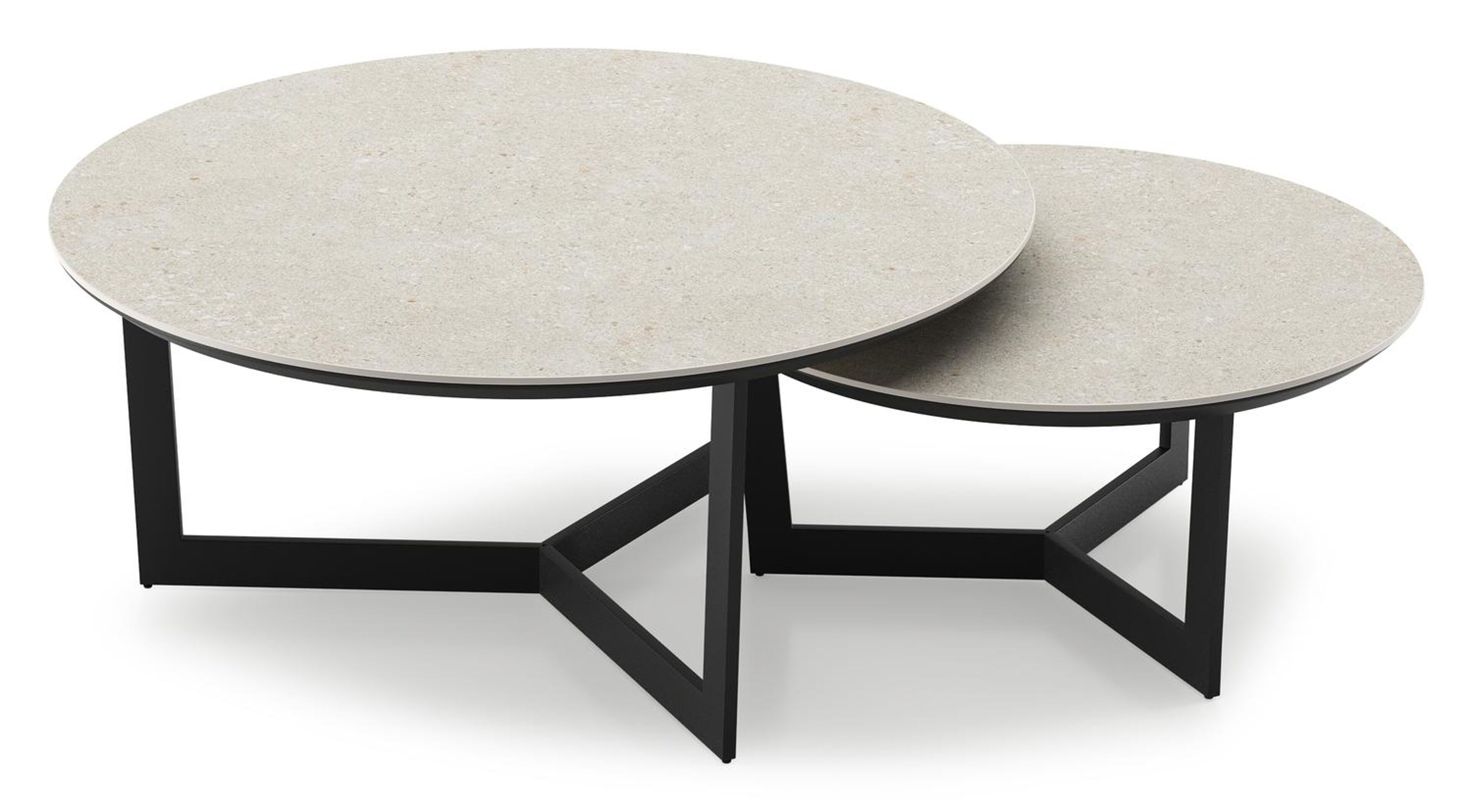 Tables basse Lacrima en aluminium noir et céramique pleine shilin - Dia. 85/65 x H 35/30 cm