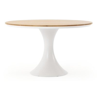 Fano tuintafel in wit aluminium en teak - Dia. 130 x H 75 cm