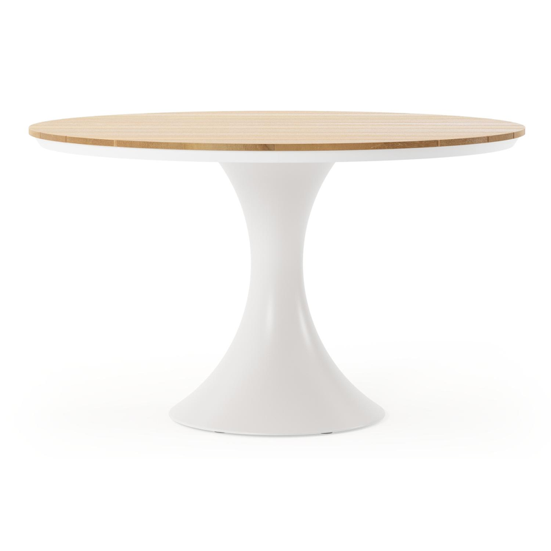 Fano tuintafel in wit aluminium en teak - Dia. 130 x H 75 cm