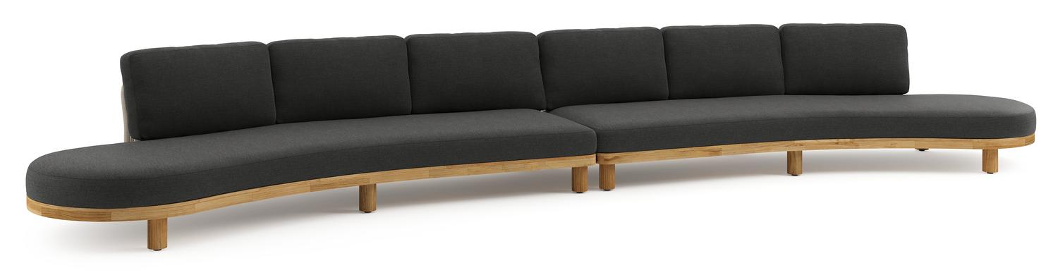 Canapé de jardin Donato en teck et corde ronde tissée verticalement beige et coussins en all weather sunbrella® luxe Chartres Sooty