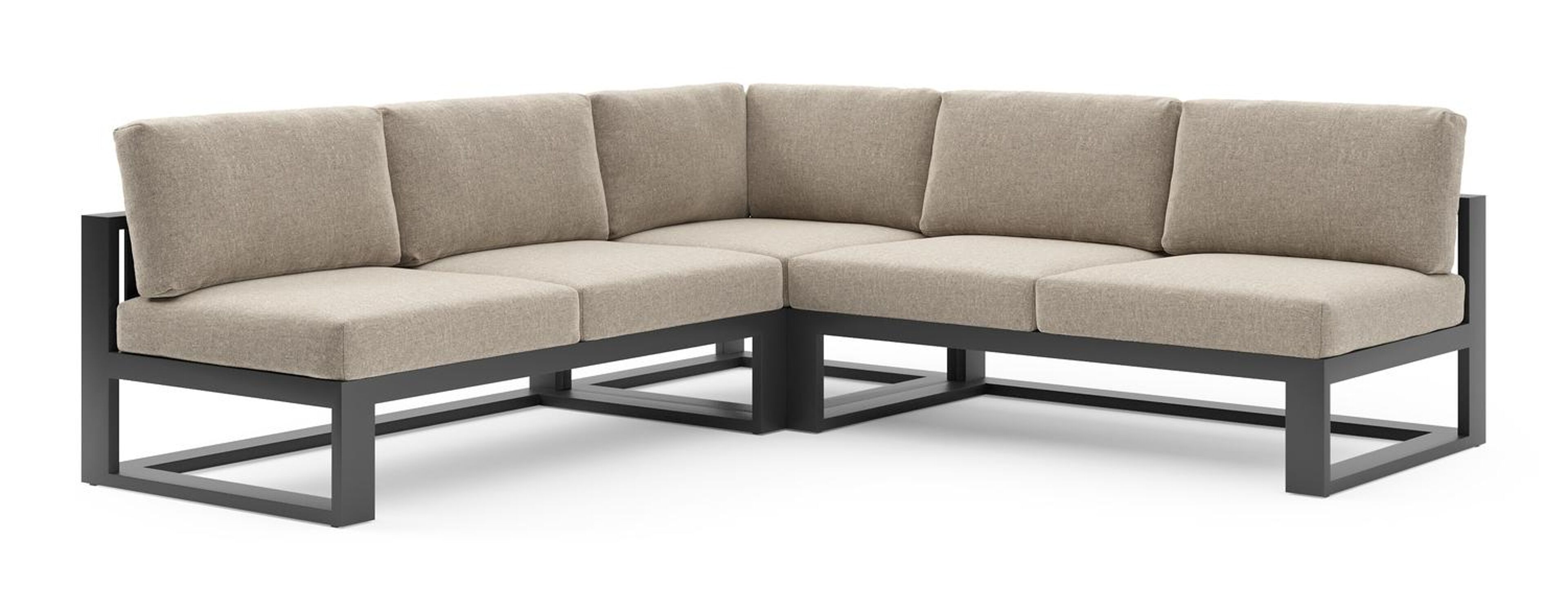 Verato loungehoek in zwart aluminium met chartres pewter all weather sunbrella® luxe kussen