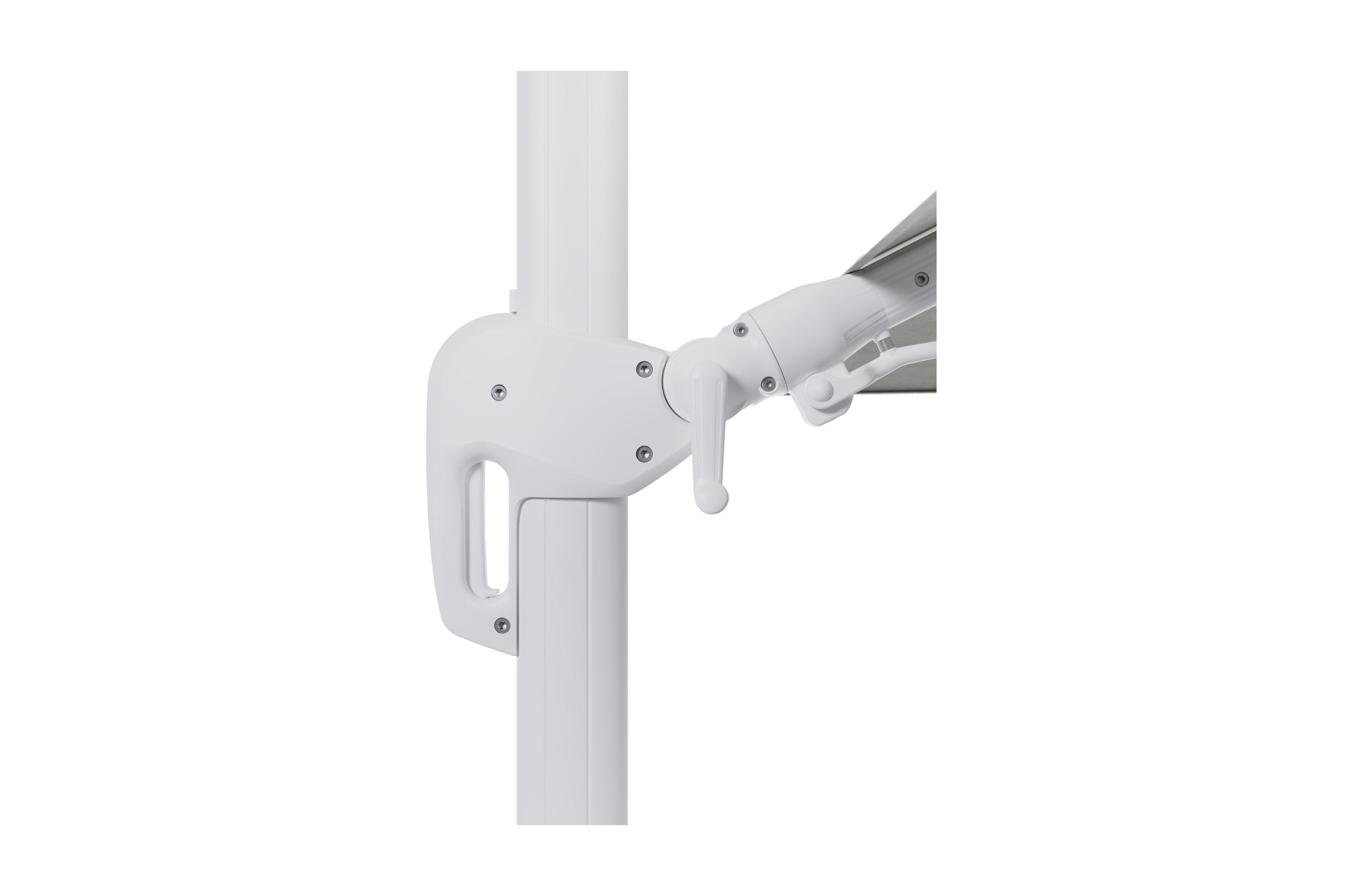 Rufina zweefparasol met tiltfunctie in wit aluminium met grijs all weather sunbrella® premium parasoldoek - L1 300 x L2 300 cm met parasolvoet Lapido 120 kg