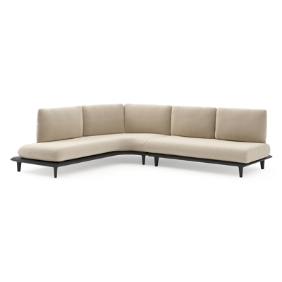 Salon de jardin d'angle Bomero en aluminium noir et coussins en all weather cosytica althea chalk