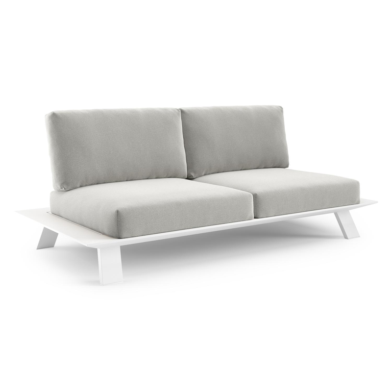 Canapé de jardin Cesano en aluminium blanc et coussin en all weather Sunbrella® luxe lopi ash