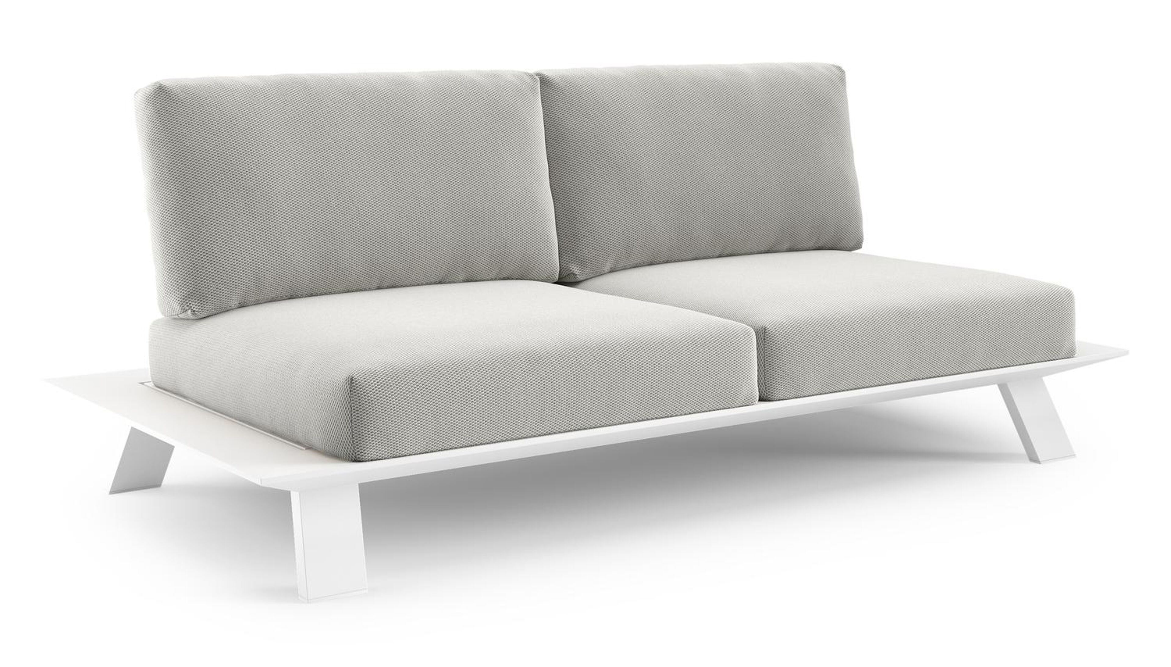 Canapé de jardin Cesano en aluminium blanc et coussin en all weather Sunbrella® luxe lopi ash