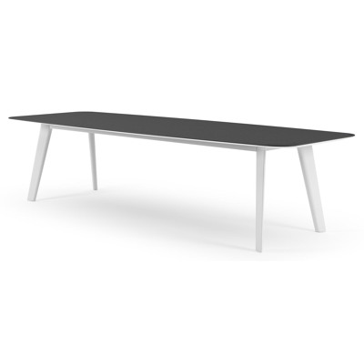 Table de jardin Lacrima forme de bateau en aluminium blanc et céramique pleine Nero Black - Lg. 315 x Lrg. 115 x Haut. 73 cm