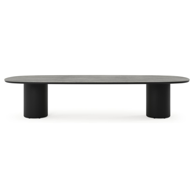 Amico low dining tuintafel bombo in zwart aluminium en volkeramiek Aspen Grey - L 320 x B 130 x H 61 cm