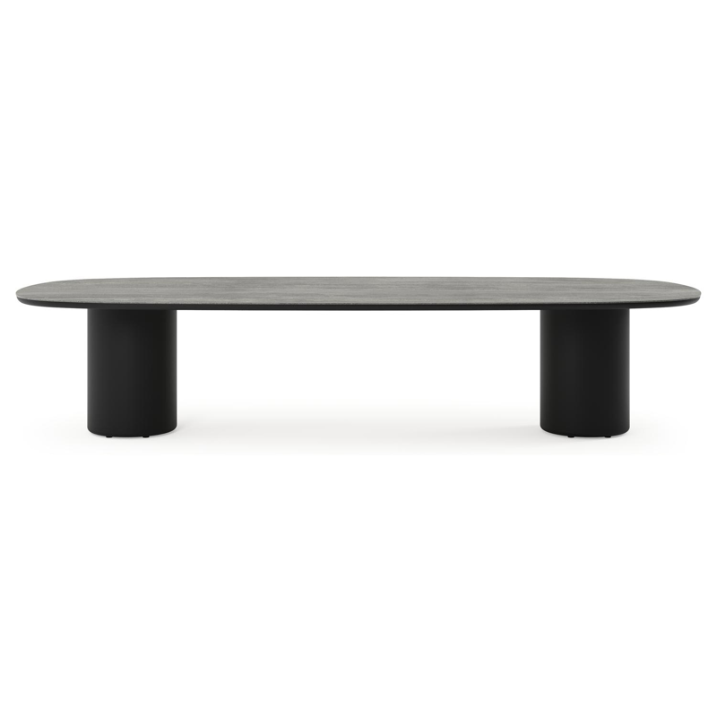 Amico low dining tuintafel bombo in zwart aluminium en volkeramiek Aspen Grey - L 320 x B 130 x H 61 cm