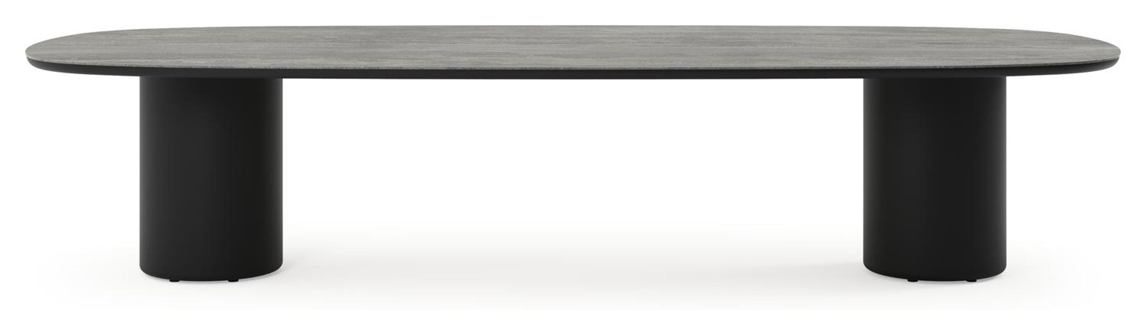 Table de jardin low dining Amico bombo en aluminium noir et céramique pleine Aspen Grey - Lg. 320 x Lrg. 130 x Haut. 61 cm