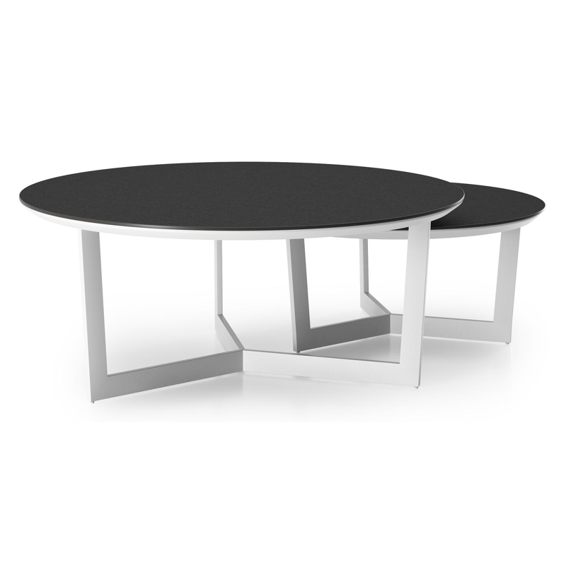 Ensemble de 2 tables d'appoint Fano ronde en aluminium blanc et céramique pleine Nero Black - Diam. 85/65 x Haut. 35/30 cm