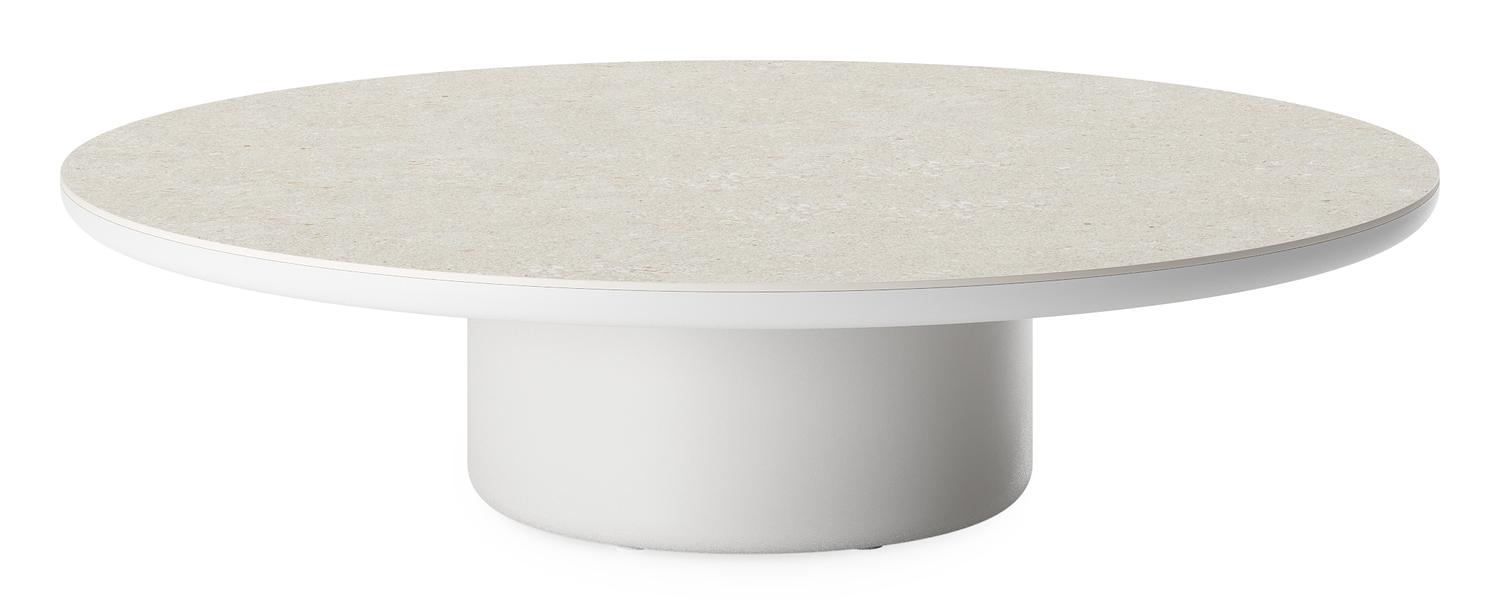 Amico loungetafel rond in wit aluminium en volkeramiek Shilin - Dia. 110 x H 28 cm