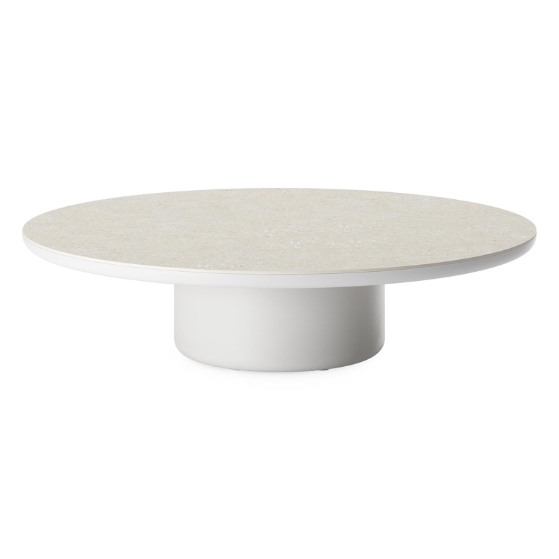 Amico loungetafel rond in wit aluminium en volkeramiek Shilin - Dia. 110 x H 28 cm