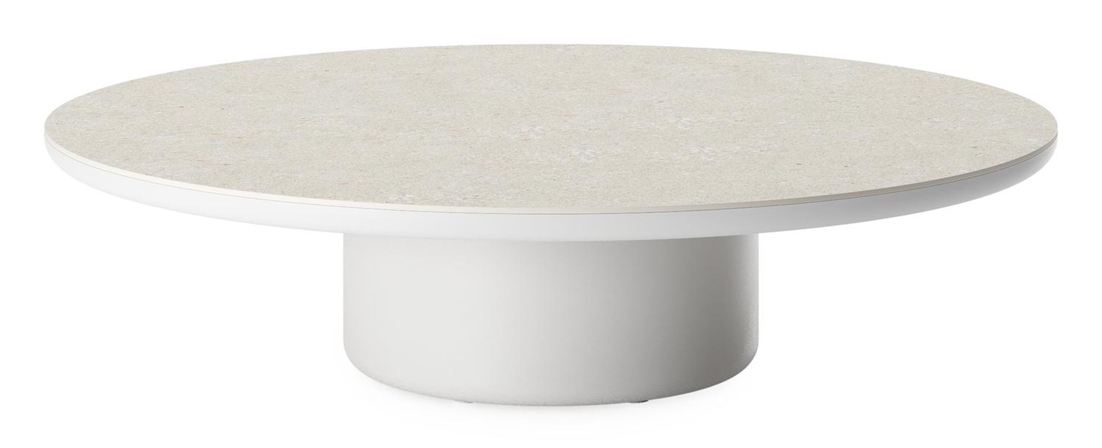 Amico loungetafel rond in wit aluminium en volkeramiek Shilin - Dia. 110 x H 28 cm